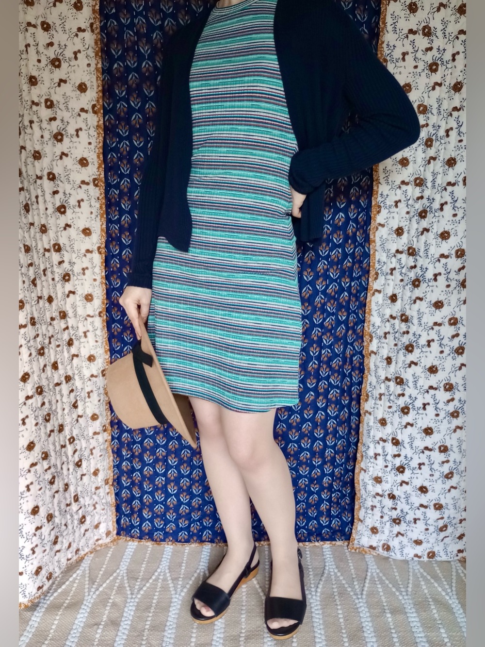 ❉ Striped Crew Neck Ribbed Knit Sleeveless Dress Size XS / S